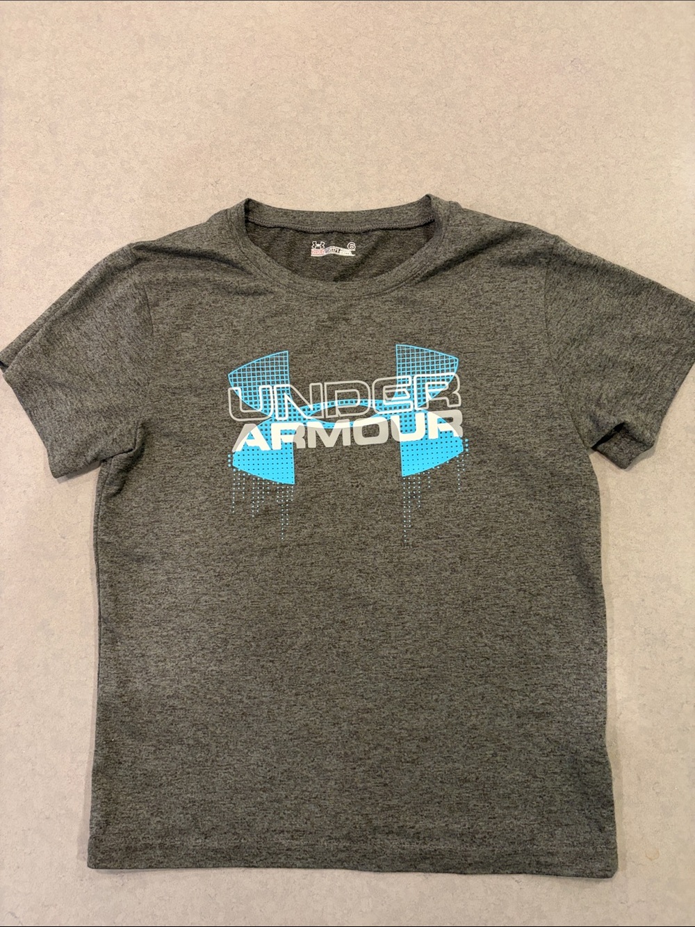 Under Armour Gray Tee with Blue Logo Graphic